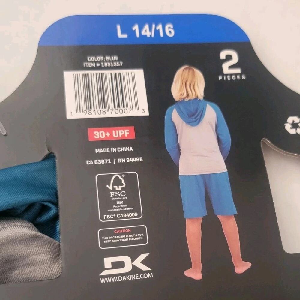 Dakine 2-Piece Set Boy's Swimsuit Rash Guard Top And Shorts; Blue L-14/16 NWT - Picture 12 of 12